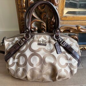 Coach Brown and Cream Signature Satchel